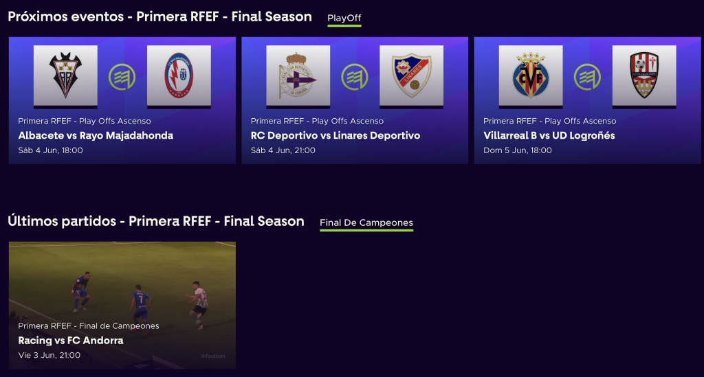 Footters tiene programada la emisión del Deportivo vs Linares